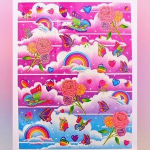 Lisa Frank RARE Glitter Roses Rainbows Butterflies Vintage Sticker Sheet
